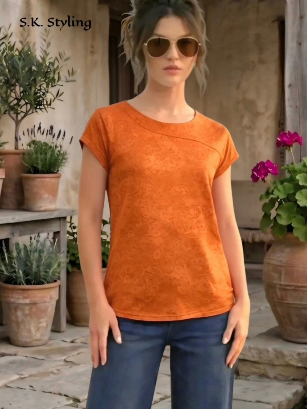 Columbia Titanium Casual Athleisure Workout Top Abstract Floral Orange size M/L